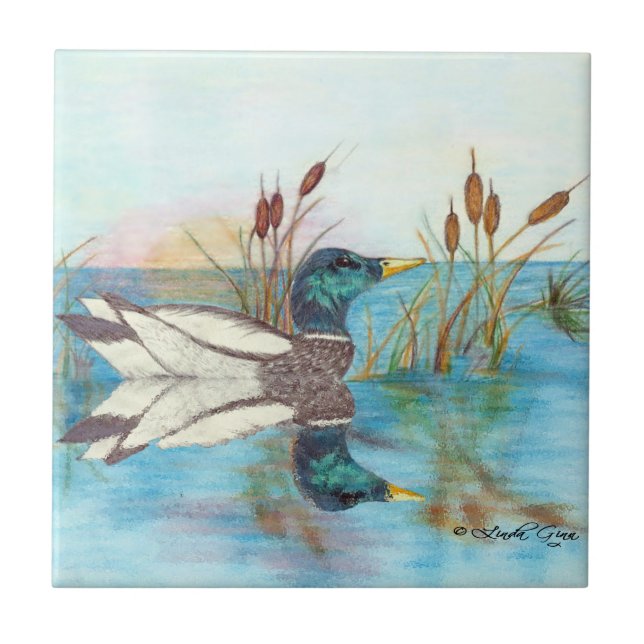 Among the Cattails Ceramic Tile (Front)