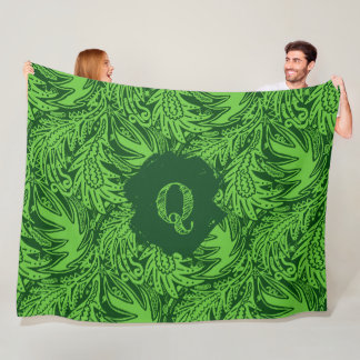 Among the Leaves Monogram Green Fleece Blanket