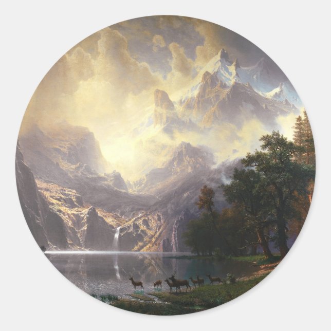 Among the Sierra Nevada, California, Bierstadt Art Classic Round Sticker (Front)