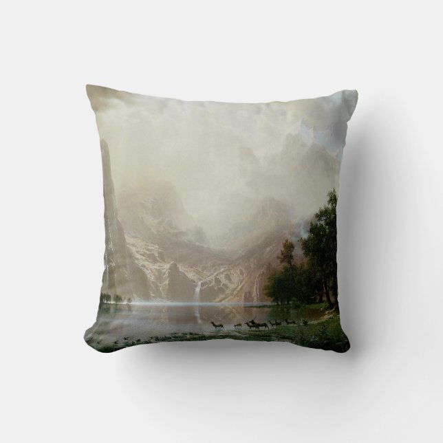 Among the Sierra Nevada Mountains by Bierstadt Cushion (Front)