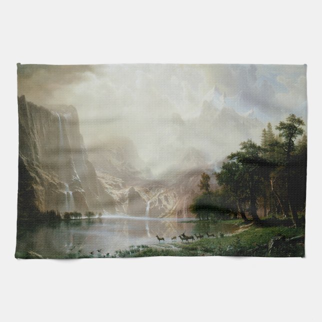 Among the Sierra Nevada Mountains by Bierstadt Tea Towel (Horizontal)