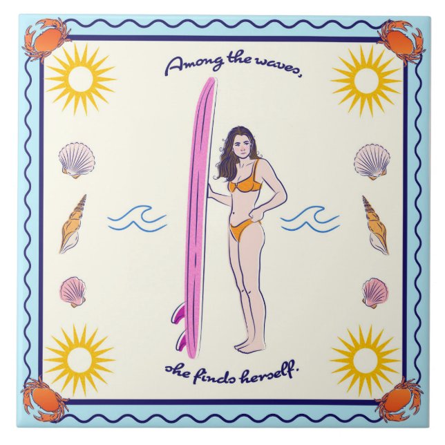 Among the waves, she finds herself. ceramic tile (Front)