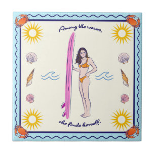 "Among the waves, she finds herself." Ceramic Tile