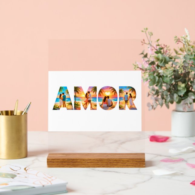 AMOR Acrylic Sign with Vibrant Beach Couples (Wedding)