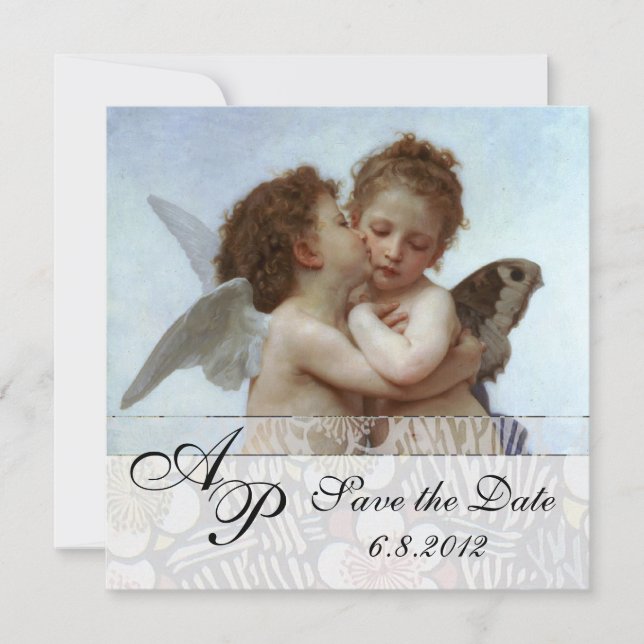 Amor and Psyche as Children Wedding Party Monogram Invitation (Front)