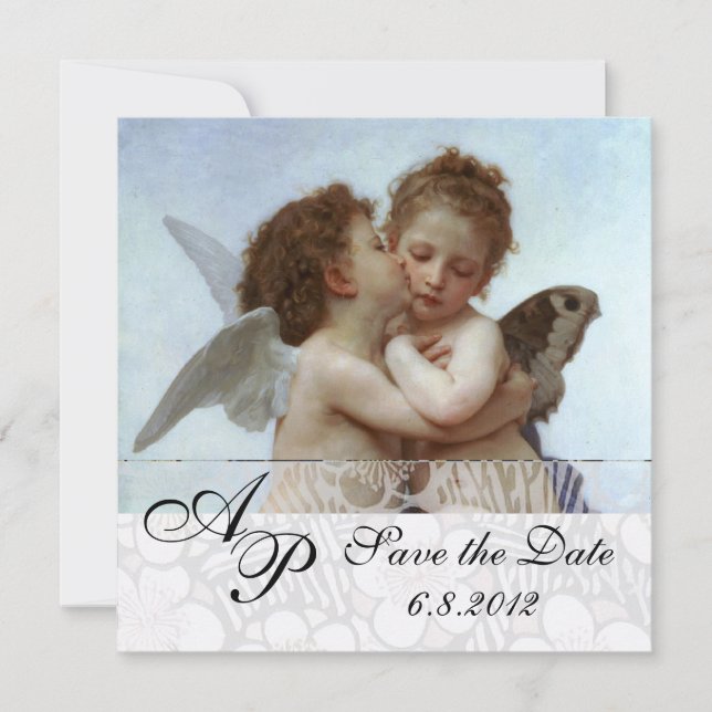 Amor and Psyche as Children Wedding Party Monogram Invitation (Front)