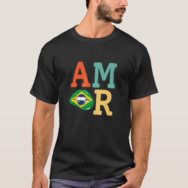 Amor Brazil flag lips T-Shirt (Front)