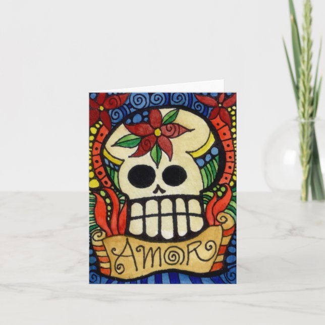 Amor Day of the Dead Sugar Skull Card (Front)