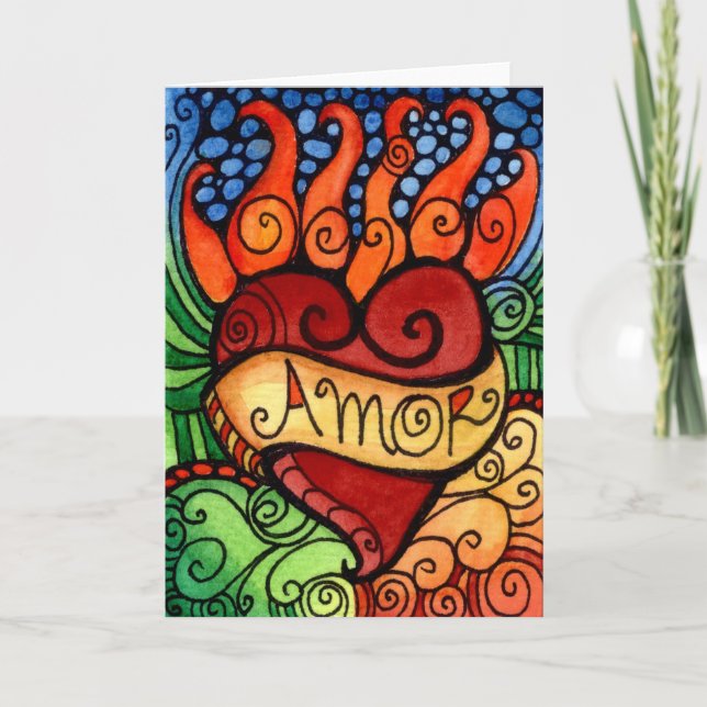 Amor Flaming Heart Day of the Dead Card Design (Front)
