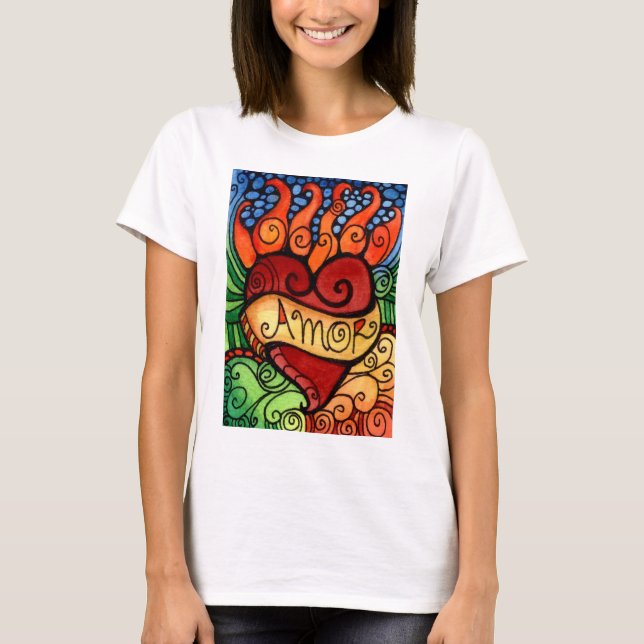 Amor Flaming Heart Tshirt Design (Front)