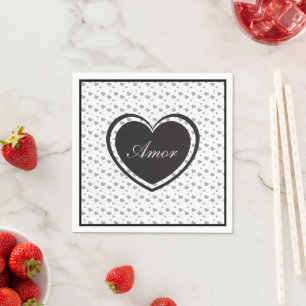 Amor Grey glossy hearts cute romantic pattern  Napkin