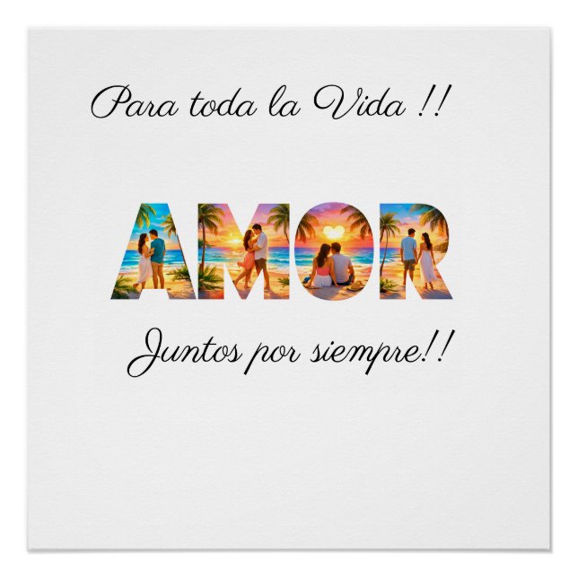 AMOR Poster with Vibrant Beach Couples (Front)