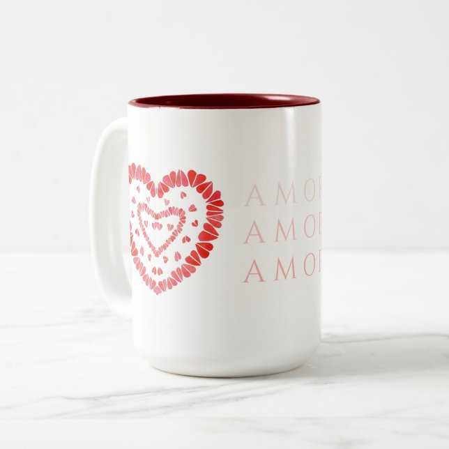 AMOR-SPANISH LOVE Tall Maroon Two-Tone Mug (Front Left)