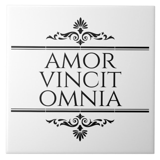 Amor Vincit Omnia Love Conquers All Latin Phrases Ceramic Tile (Front)