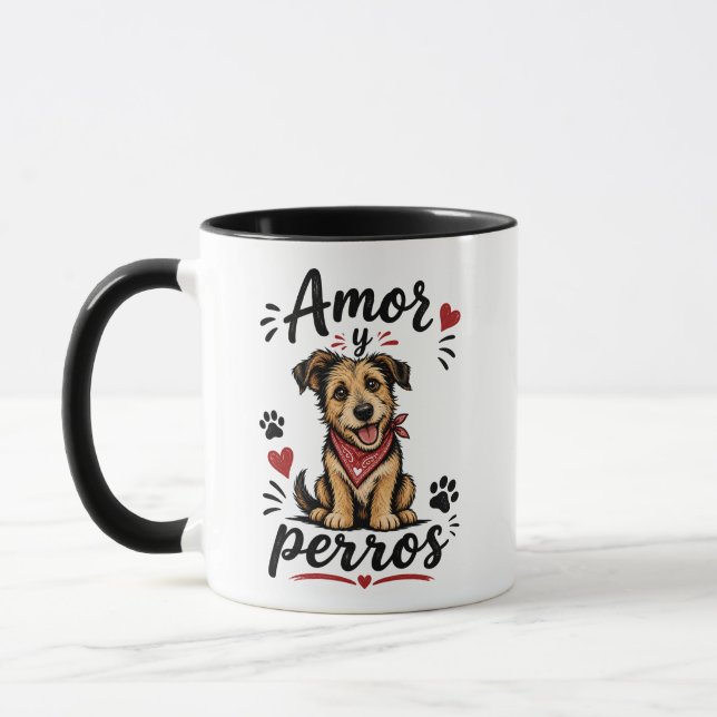 Amor y Perros Funny Dog Lover Design Mug (Left)