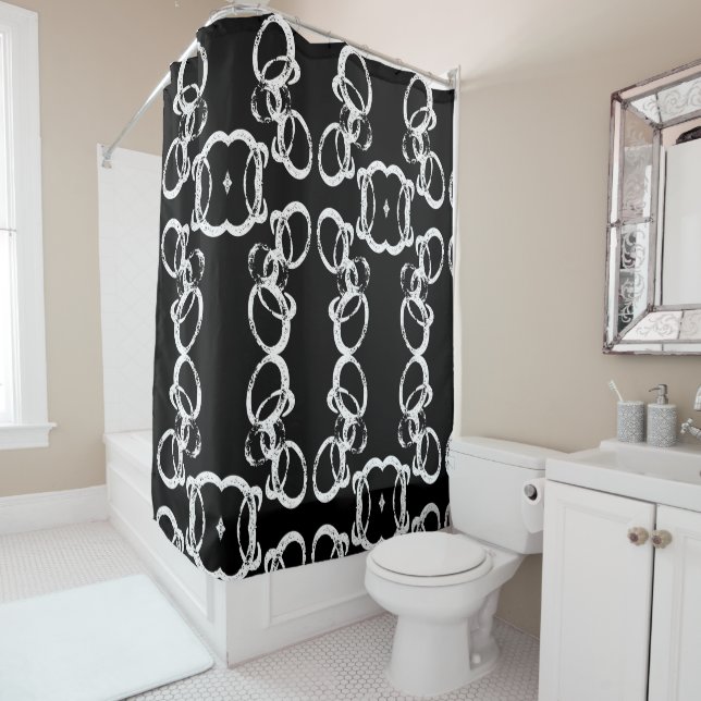 Amora 8 Black and White Shower Curtain (In Situ)