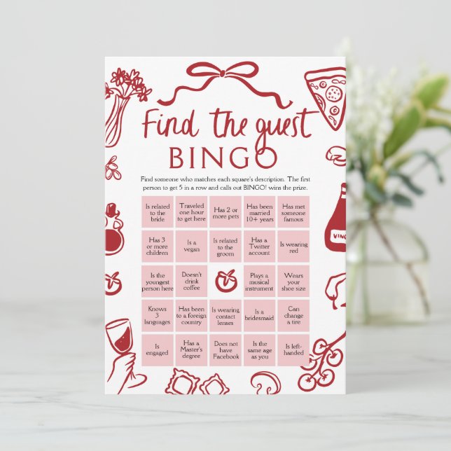 Amore Find the Guest Bingo Bridal Shower Game Invitation (Standing Front)