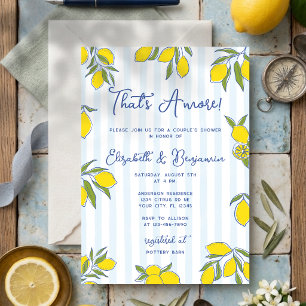 Amore Hand Drawn Lemon Blue Stripes Couples Shower Invitation