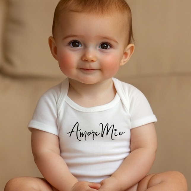 Amore Mio Chic Black Script on White Baby Bodysuit (White baby bodysuit featuring elegant black 'Amore Mio' script, perfect for Italian-inspired gifts o)