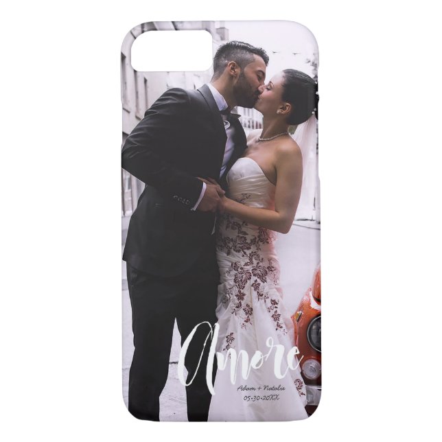 Amore, Modern Script • Custom Photo, Names & date Case-Mate iPhone Case (Back)