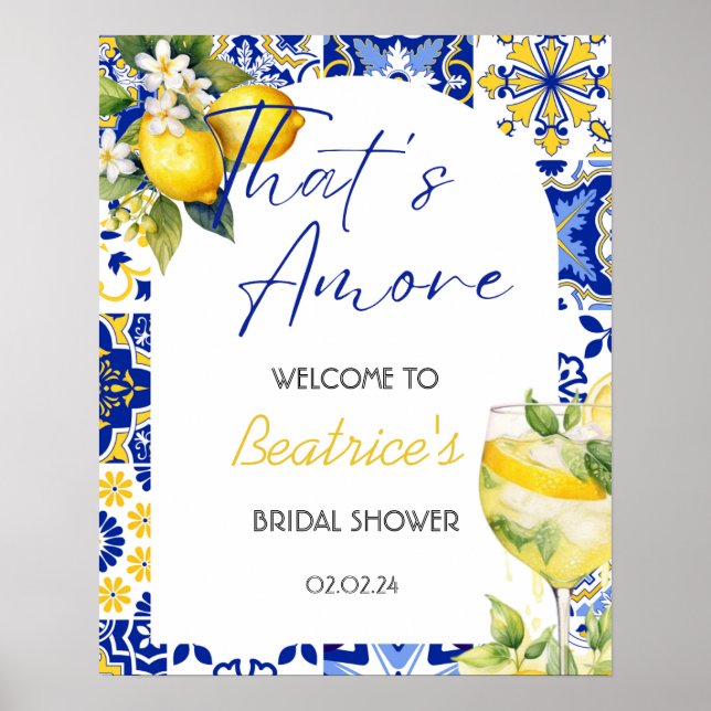 Amore Spritz Lemon Bridal Shower Welcome Sign (Front)
