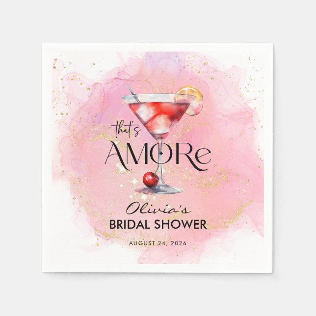 Amore | Watercolor Bridal Shower Napkin (Front)