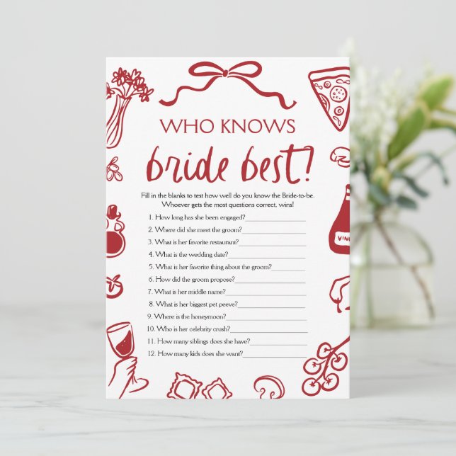 Amore Who Knows The Bride Best Bridal Shower Game Invitation (Standing Front)