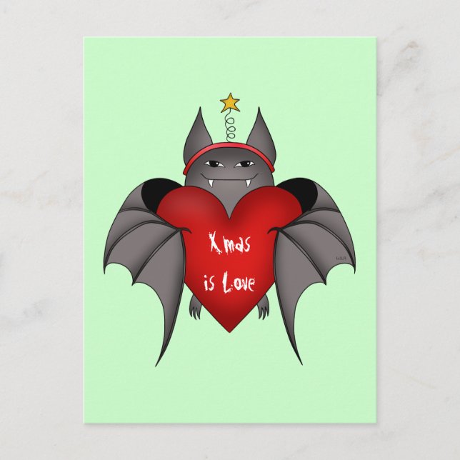 Amorous funny Gothic Christmas bat Xmas is love Holiday Postcard (Front)