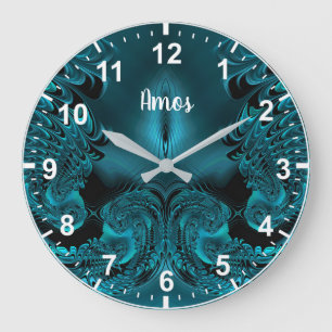 AMOS ~ WOW! Fractal Pattern Green and Black ~ Large Clock