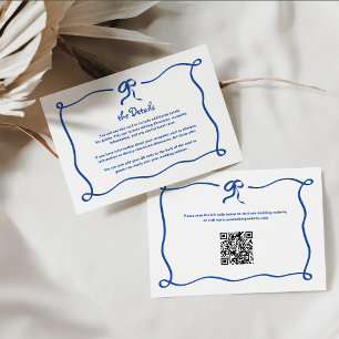 Amour Blue French Bow Wedding Details QR Code Enclosure Card