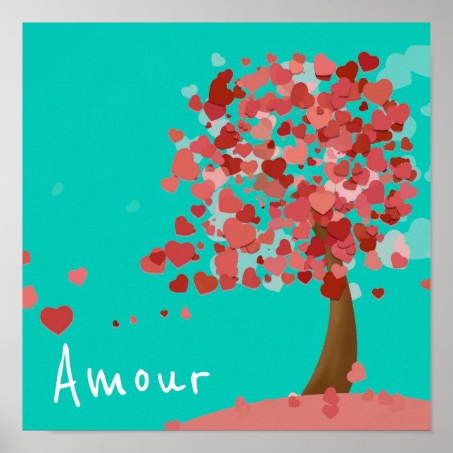 Amour French love slogan Tree of Hearts cute art Poster (Front)