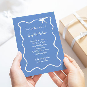 Amour   Illustrated French Bow Blue Bridal Shower Invitation