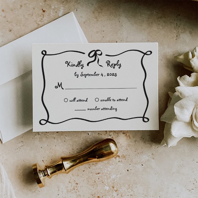 Amour | Illustrated French Bow Wedding RSVP Card (Creator Uploaded)