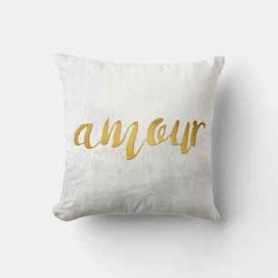 Amour -Print Letter Gold Foil Typography Brush Cushion