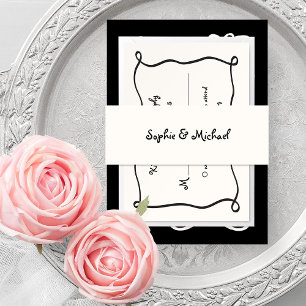 Amour   Vintage French Handwritten Script Wedding Invitation Belly Band