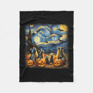 & Possum Halloween Fall Van Gogh Starry Night Fleece Blanket