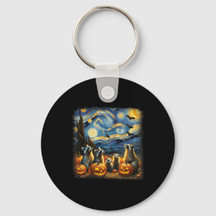 &amp; Possum Halloween Fall Van Gogh Starry Night  Key Ring