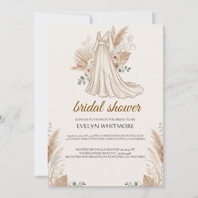 ampas Grass Wedding Invite, Burnt Orange Bohemian  Invitation (Front)
