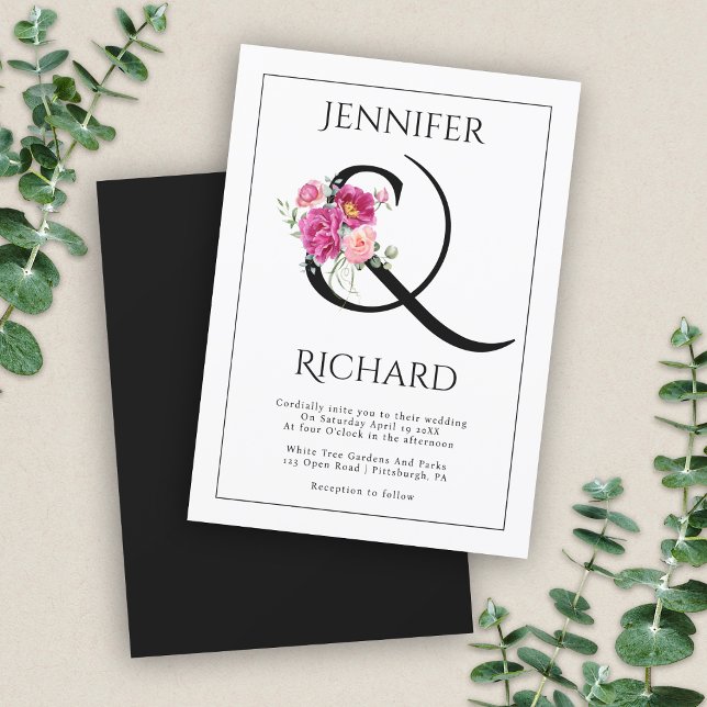 Ampersand and bouquet of pink roses wedding invitation (Creator Uploaded)