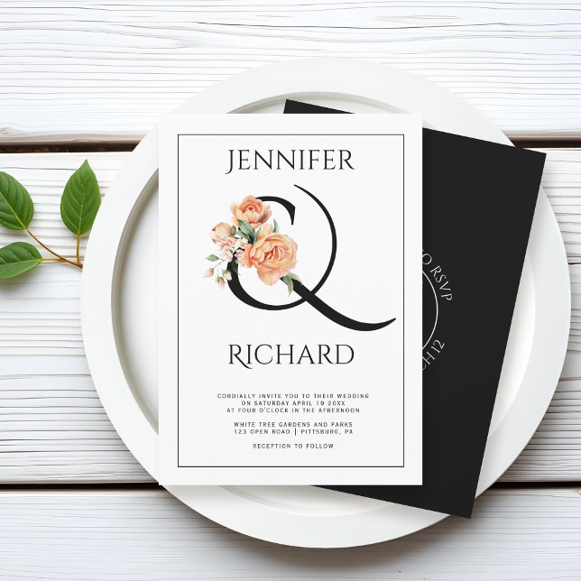 Ampersand and peach peonies QR wedding Invitation (Creator Uploaded)