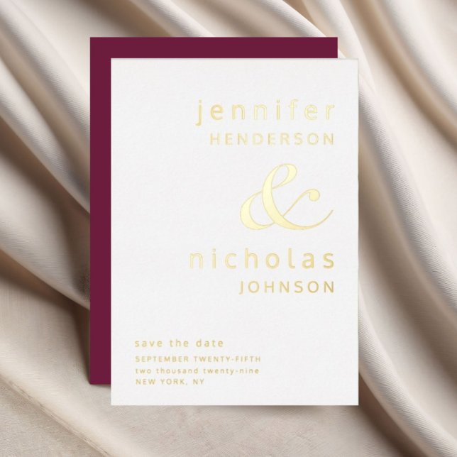 Ampersand Burgundy Wedding Save The Date Gold (Magenta Gold Ampersand Save The Date Foil Invitation)