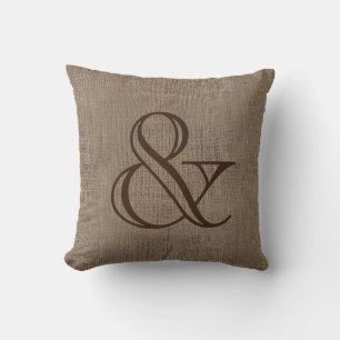 Ampersand Burlap-Look Rustic Wedding Keepsake Cushion