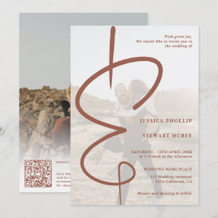 Ampersand chic photo terracotta Qr code wedding Invitation