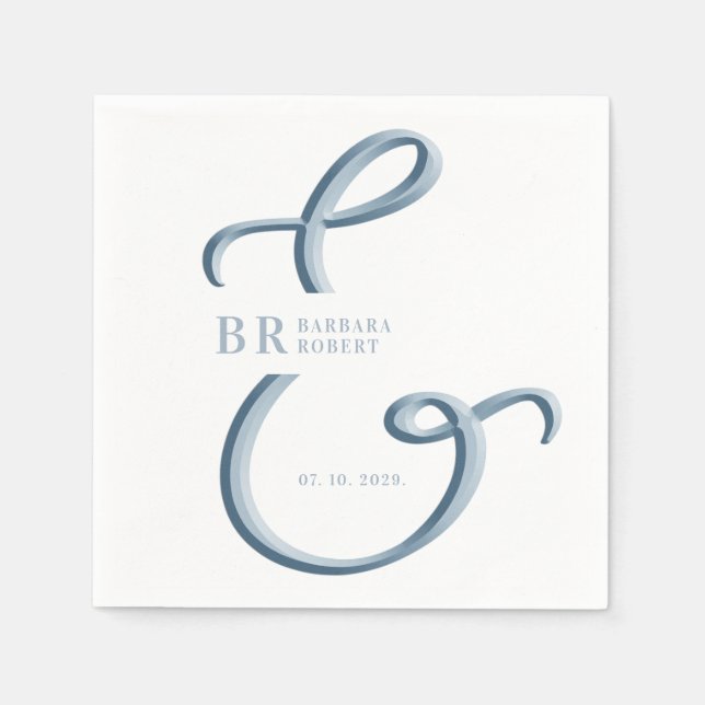 Ampersand Dusty Blue Wedding Napkin (Front)