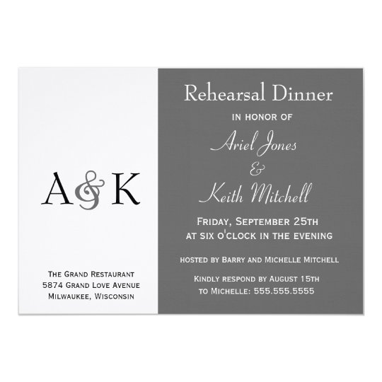Ampersand Elegance Grey Rehearsal Dinner Invite