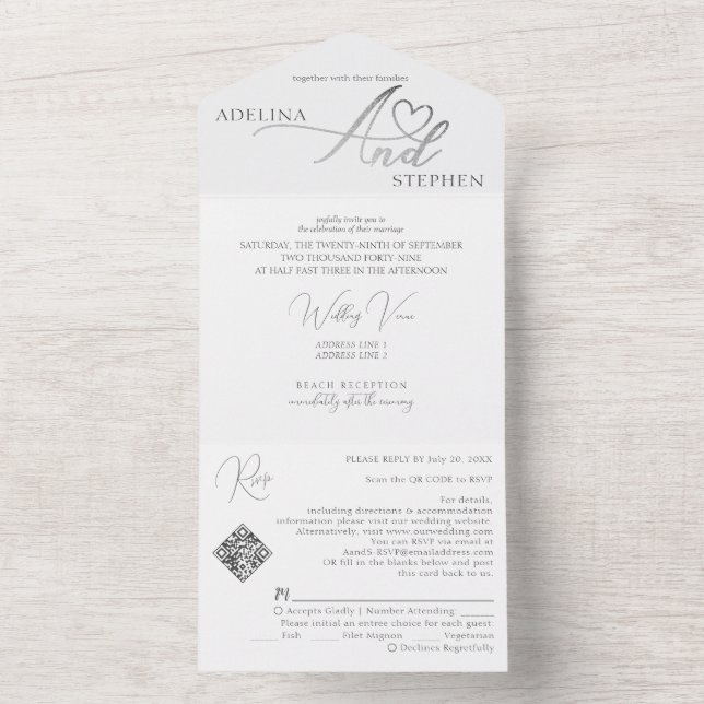 Ampersand Elegant Script QR Code Budget Wedding All In One Invitation (Inside)