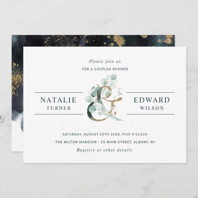 Ampersand Gold Greenery Wedding Couples Shower Invitation (Front/Back)