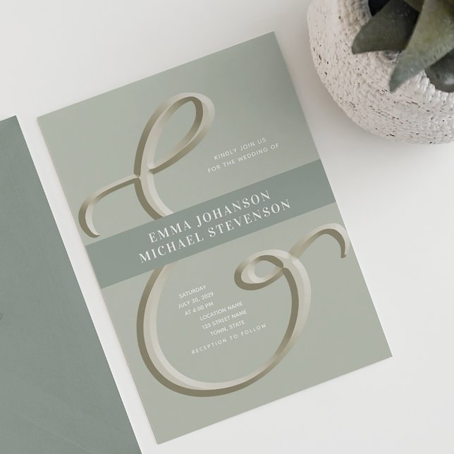 Ampersand Gold Sage Green Wedding Invitation (Creator Uploaded)