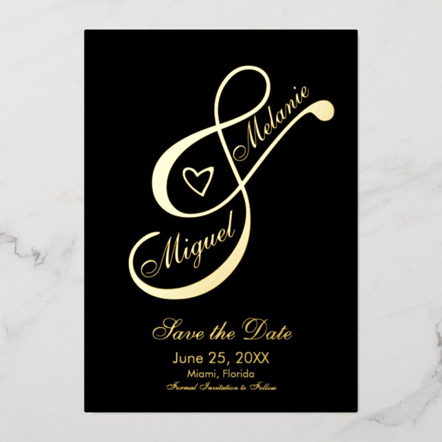 Ampersand Heart Black Save the Date Pressed (Front)
