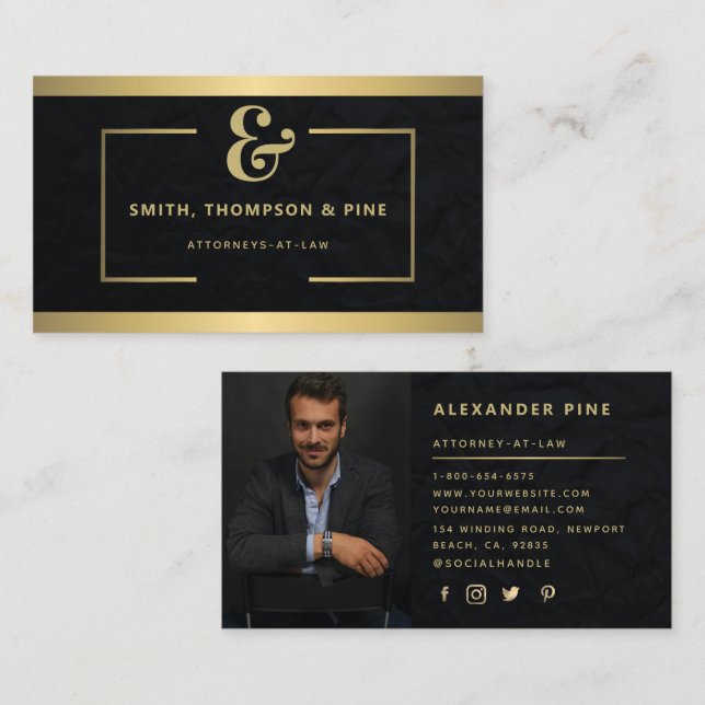 Ampersand Modern Black Gold Professional Photo Business Card (Front/Back)